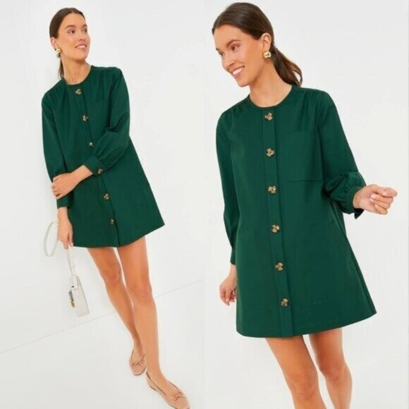 Tuckernuck Dresses & Skirts - Tuckernuck NEW Dark Green Blake Long Sleeve Relaxed Fit Mini Dress Size XS